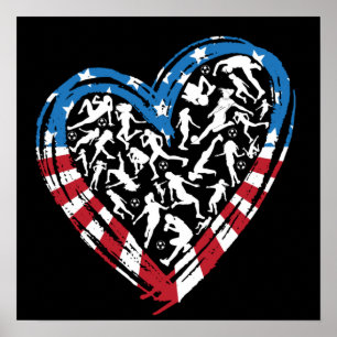 Women's Soccer Heart - USA Amerikansk Flagga Poster