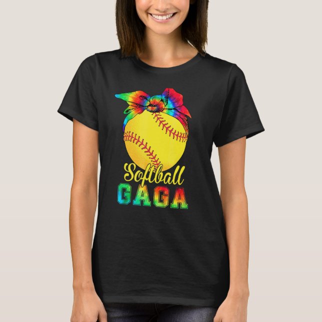 Womens Softball Gaga Tie Dye Softball Mor Da T Shirt (Framsida)