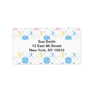 Womens Softball - Girly Baseball Silhouette Stars Adressetikett