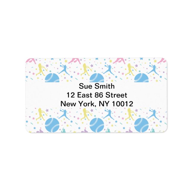Womens Softball - Girly Baseball Silhouette Stars Adressetikett (Framsidan)