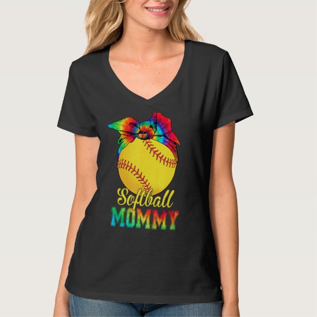 Womens Softball Mamma Tie Dye Softball Mor T Shirt (Framsida)