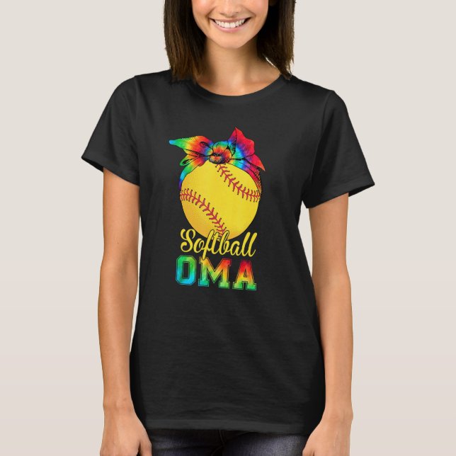 Womens Softball Oma Tie Dye Softball Mors dag T Shirt (Framsida)