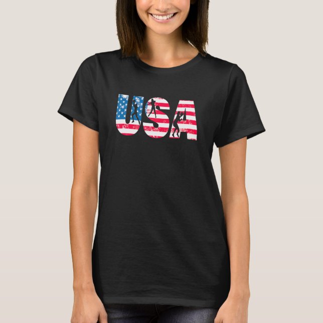 Womens Softball Player Team Fläkt American Flagga  T Shirt (Framsida)