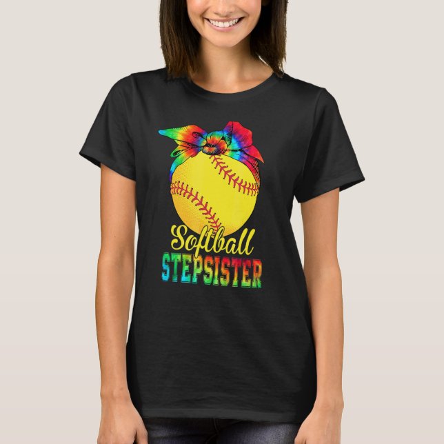 Womens Softball Stepsyster Tie Dye Softball Mothe T Shirt (Framsida)