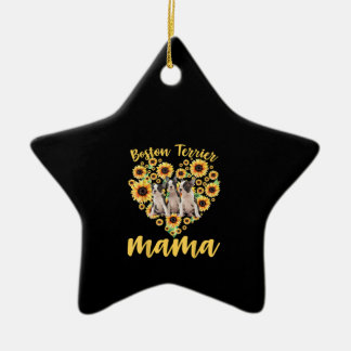Womens Solros Boston Terrier Mamma Hund älskare Julgransprydnad Keramik