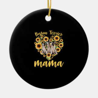 Womens Solros Boston Terrier Mamma Hund älskare Julgransprydnad Keramik