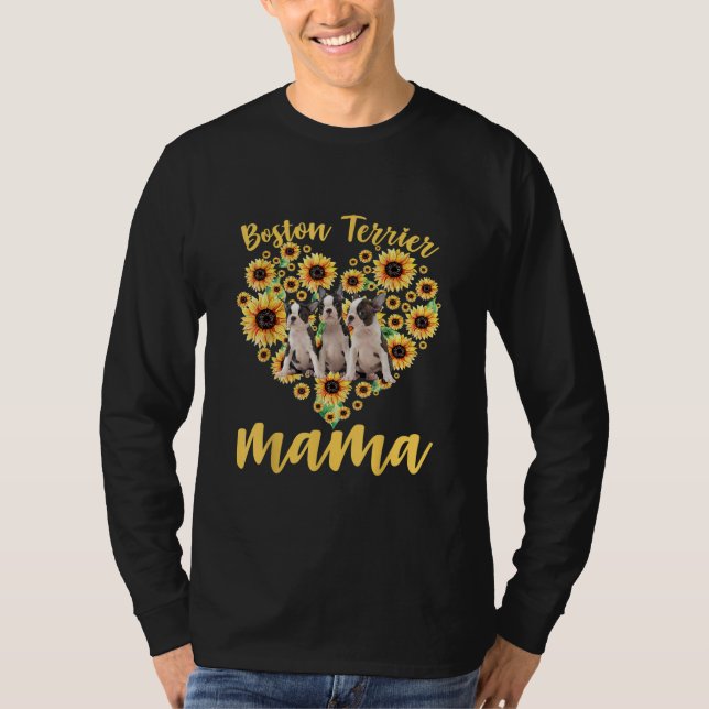 Womens Solros Boston Terrier Mamma Hund älskare T Shirt (Framsida)