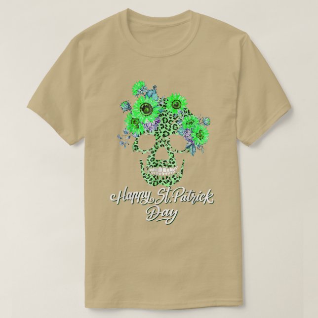 Womens Solros Leopard Cheetah Skull Skriv ut St Pa T Shirt (Design framsida)