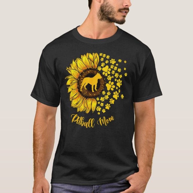 Womens Solros Pitbull Mamma Hund älskare T Shirt (Framsida)
