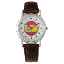 Women's Spain Flagga Classic Brown Leather Watch Armbandsur