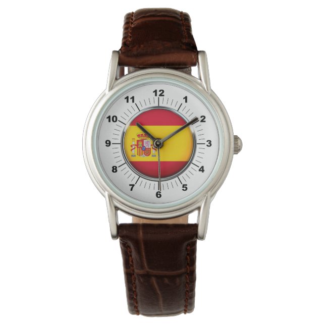 Women's Spain Flagga Classic Brown Leather Watch Armbandsur (Framsida)