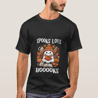 Womens Spooks Kärlek Boooks Cute Ghost Reading Bok T Shirt
