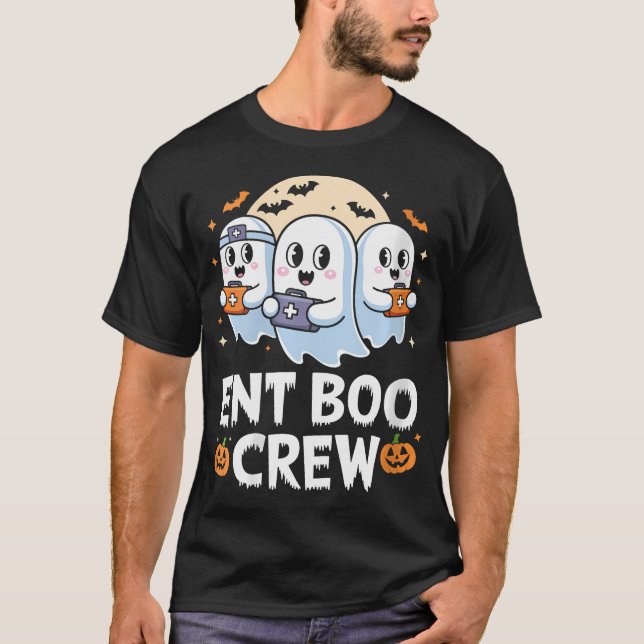 Womens Spooky Ent Boo Crew Halloween Nurse T Shirt (Framsida)