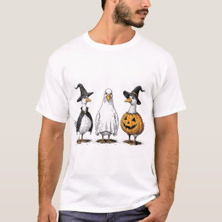 Womens Spooky Geese Halloween Pumpkin Fall Boo T Shirt