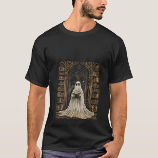 Womens Spooky Ghost Reading Bok Librarian Gothic T Shirt