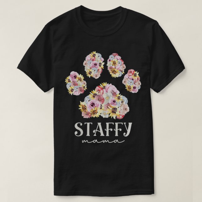 Womens Staffy Mamma Blommigt Hund Tass Stviddshire T Shirt (Design framsida)