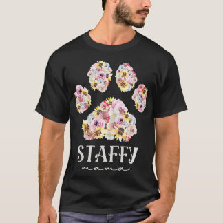 Womens Staffy Mamma Blommigt Hund Tass Stviddshire T Shirt