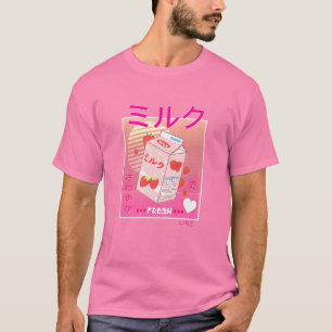 Womens Strawberry Mjölk Carton Kawaii Rosa Aesthet T Shirt