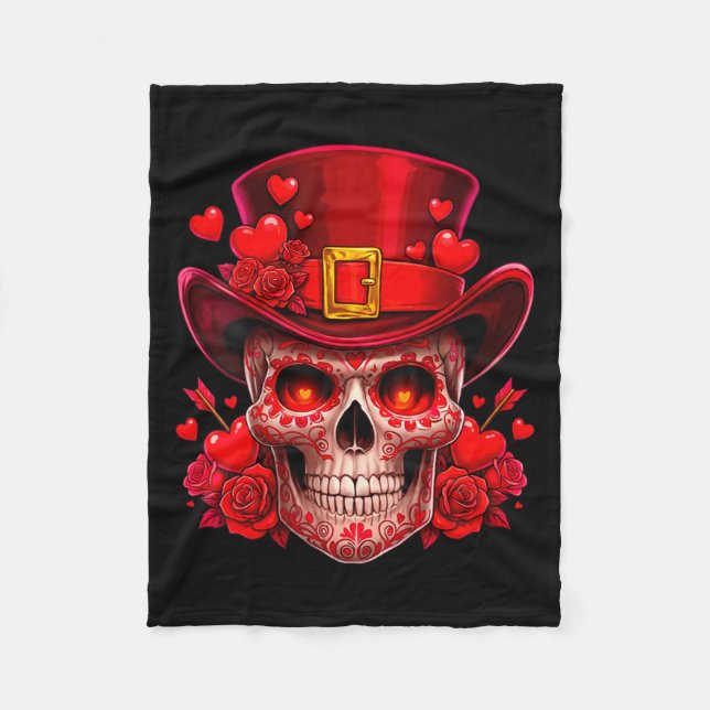 Women's Sugar Skull Valentine Cud Red Roses Couple Fleecefilt (Framsidan)