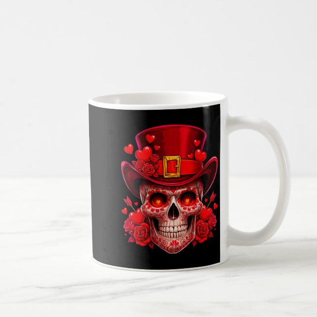Women's Sugar Skull Valentine Cud Red Roses Couple Kaffemugg (Höger)