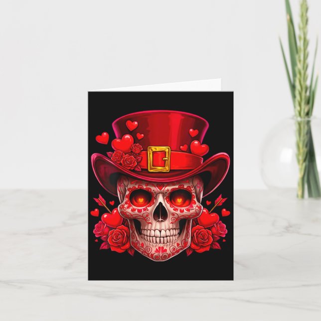 Women's Sugar Skull Valentine Cud Red Roses Couple Kort (Framsida)