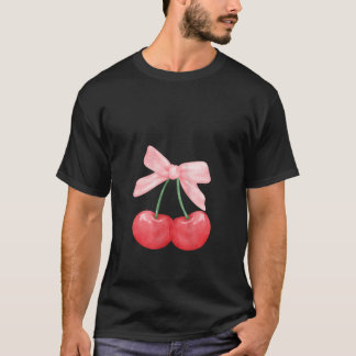 Womens Summer Watercolor Red Cherries Coquette Wit T Shirt