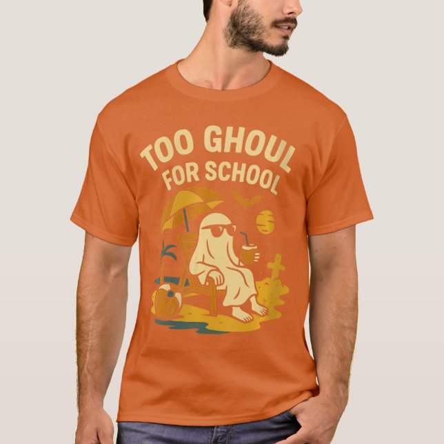 Womens Summerween Ghost Too Ghoul for School Beach T Shirt (Framsida)