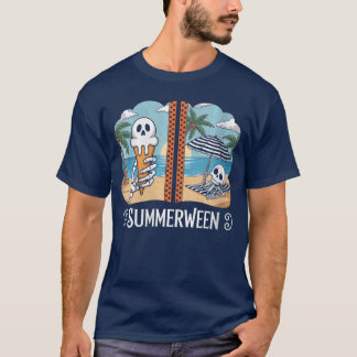 Womens Summerween Skeleton Ghost Beach Party Hallo T Shirt