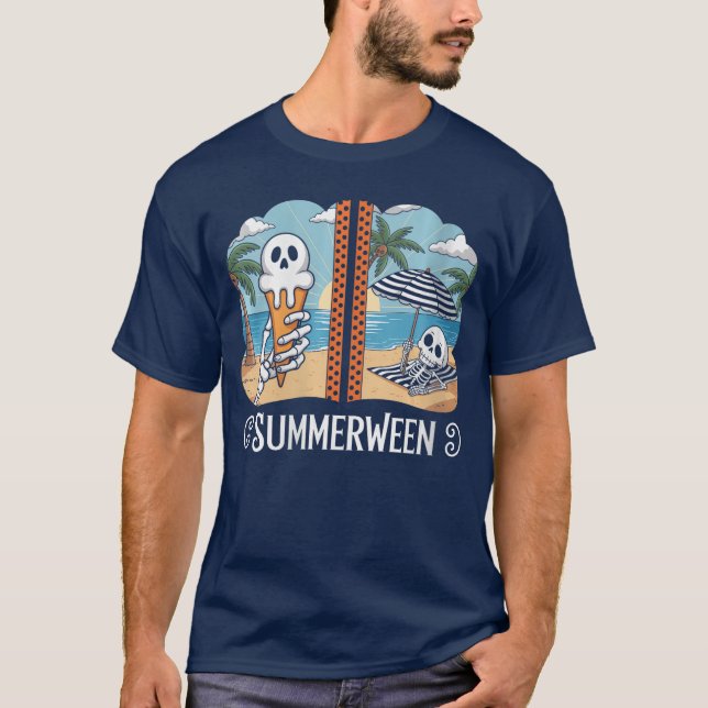 Womens Summerween Skeleton Ghost Beach Party Hallo T Shirt (Framsida)