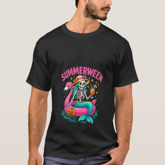 Womens Summerween Skeleton Sjöjungfru Flytande på T Shirt