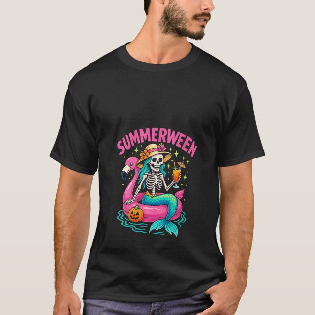 Womens Summerween Skeleton Sjöjungfru Flytande på  T Shirt (Framsida)