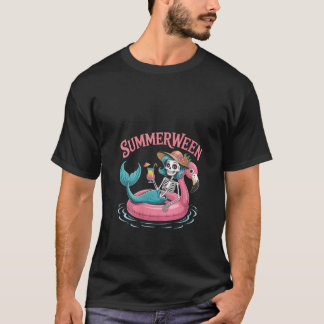 Womens Summerween Skeleton Sjöjungfru Flytande på T Shirt