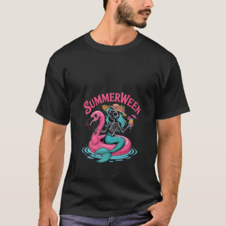 Womens Summerween Skeleton Sjöjungfru Flytande på T Shirt