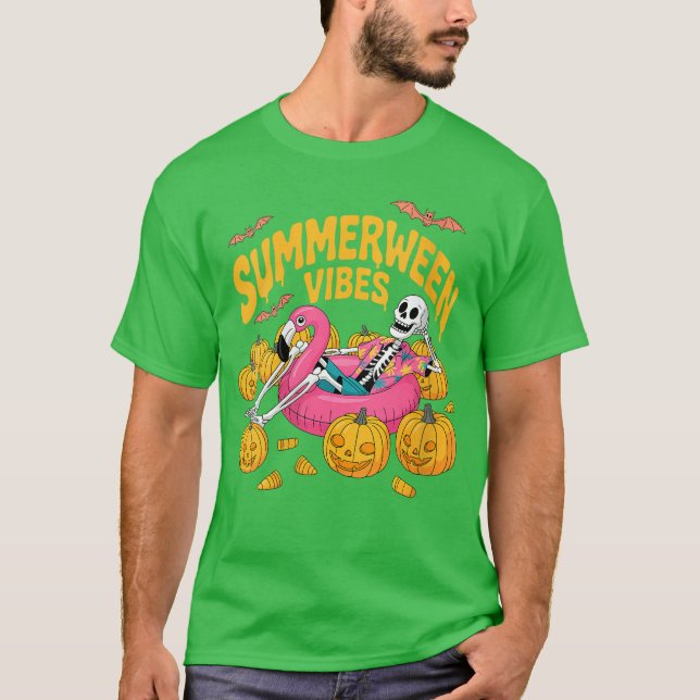 Womens Summerween Vibes Skeleton Pumpkin Spooky Va T Shirt (Framsida)