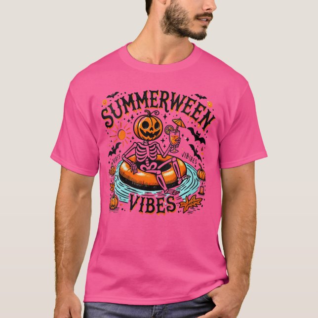 Womens Summerween Vibes Spooky Summer Pumpkin VNec T Shirt (Framsida)
