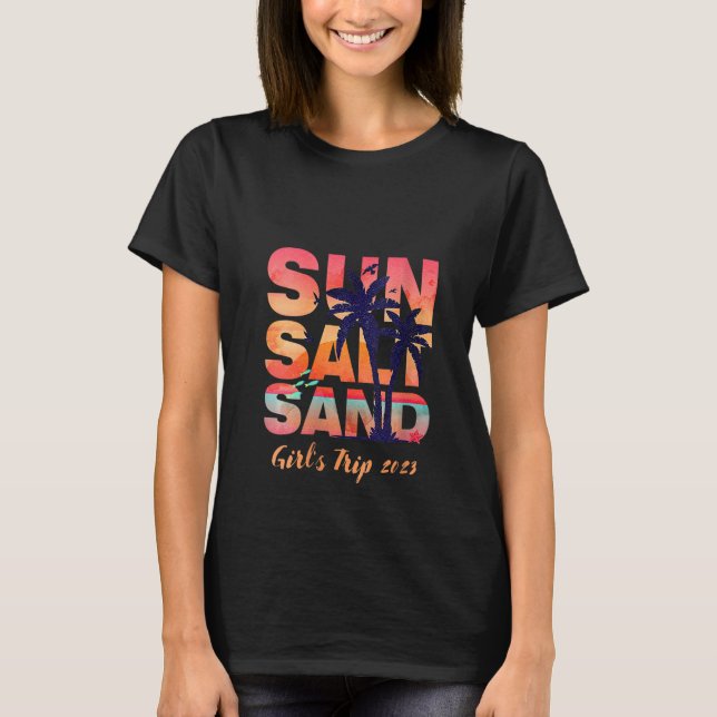 Womens Sun Salt Sand Summer Beach Lover Girls Trip T Shirt (Framsida)