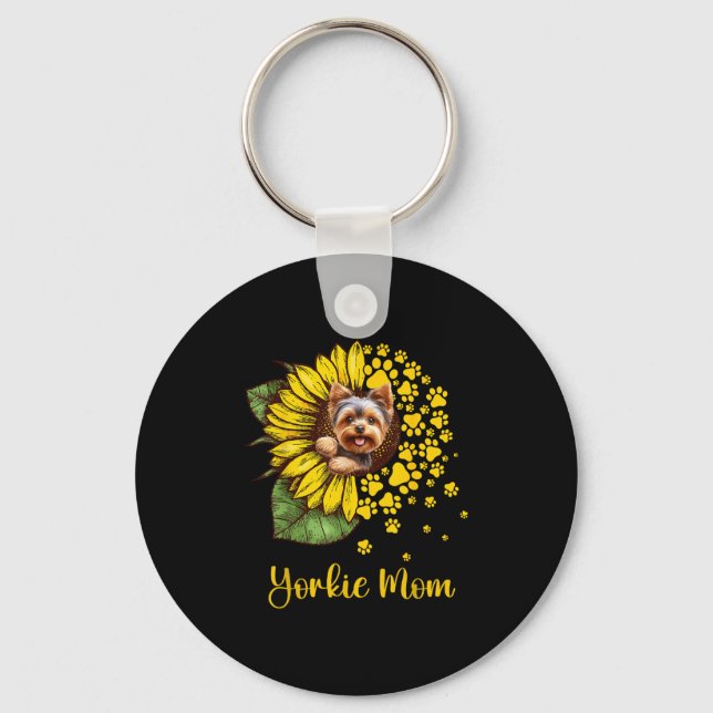 Womens Sunflower Yorkie Mom Dog Lover  Nyckelring (Framsida)