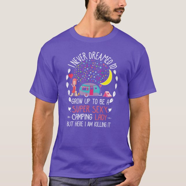 Womens Super Sey Camping Lady Funny Camper Cat fri T Shirt (Framsida)