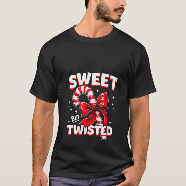 Womens Sweet But Twisted Candy Cane Christmas Xmas T Shirt (Framsida)