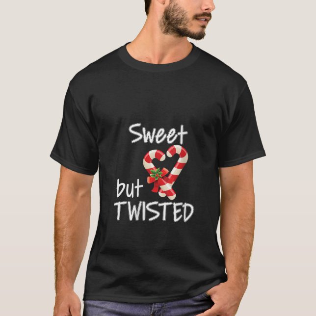 Womens Sweet men Twisted Candy cane Merry Christma T Shirt (Framsida)