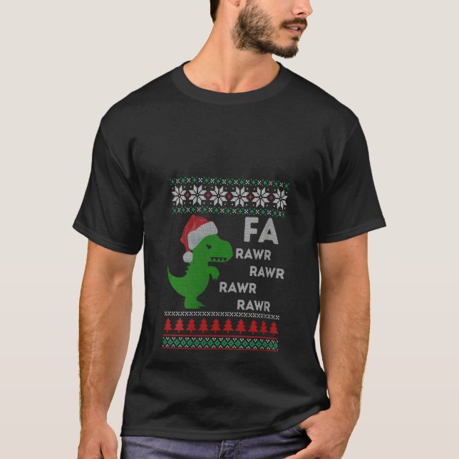 Womens T Rex Fa Rawr Dinosaur Santa Ugly jul Shirt (Framsida)