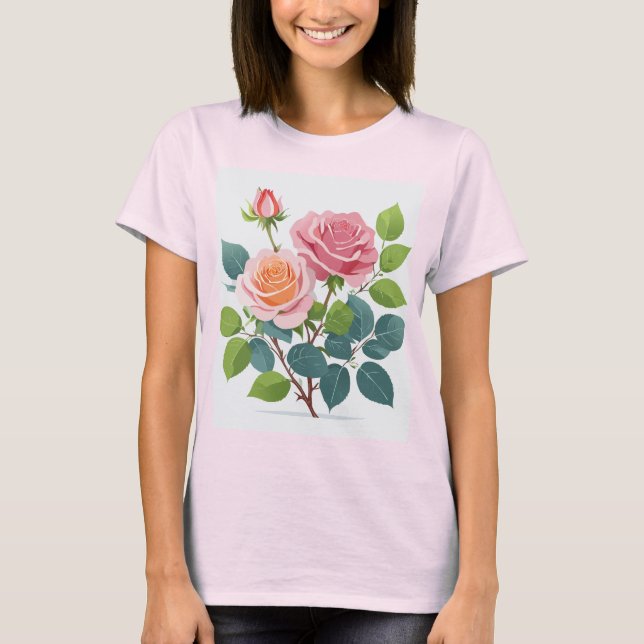 Womens t-shirt with a few pink roses (Framsida)