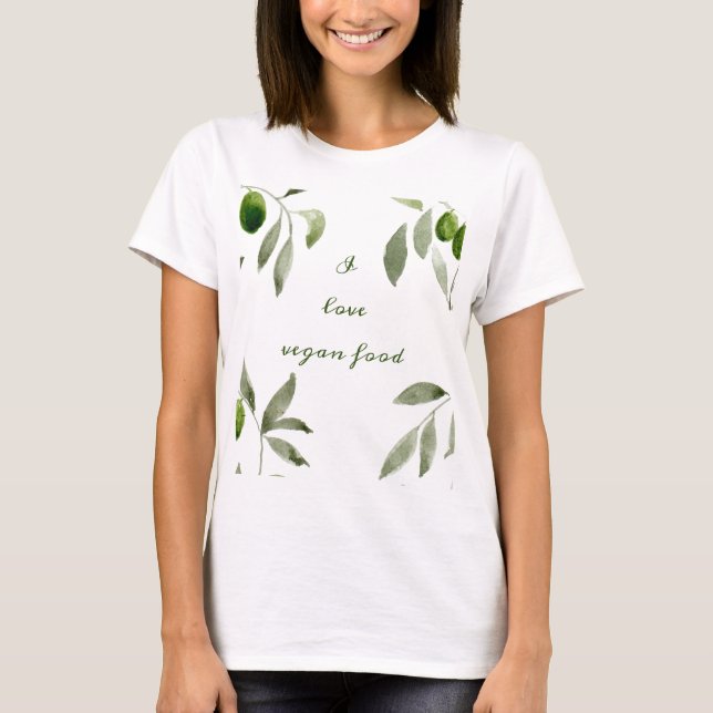 Women's t-shirt with olives and I love vegan food  (Framsida)