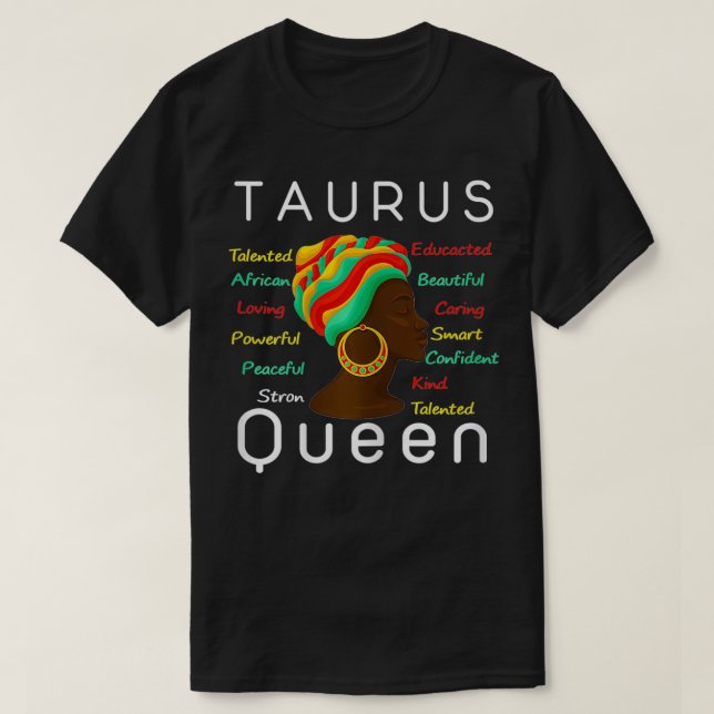 Womens Taurus Queen Afro Horoscope April 20 maj 2 T Shirt (Design framsida)