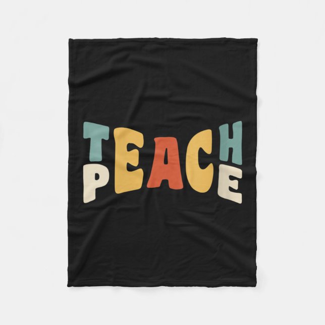 Womens Teach Peace Retro Teacher Motivational Educ Fleecefilt (Framsidan)