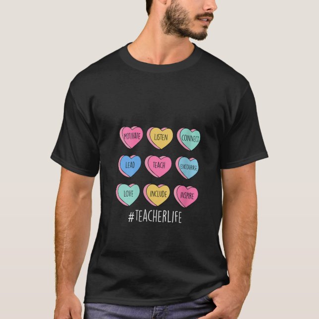Womens Teacher Valentines day Conversation Candy H T Shirt (Framsida)