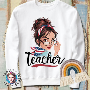 Womens TeacherLife Funny Messy Bun Hair Band Glass T Shirt