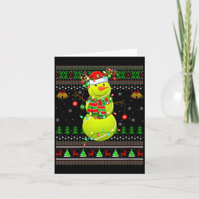 Womens Tennis Ball Snowman Ugly Christmas Sweaters Kort (Framsida)