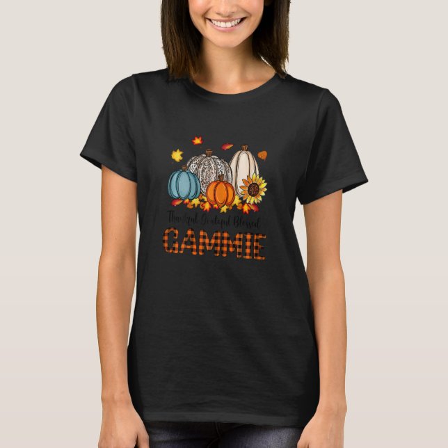 Womens Thankful Grateful Blessed Gammie Pumpkins F T Shirt (Framsida)