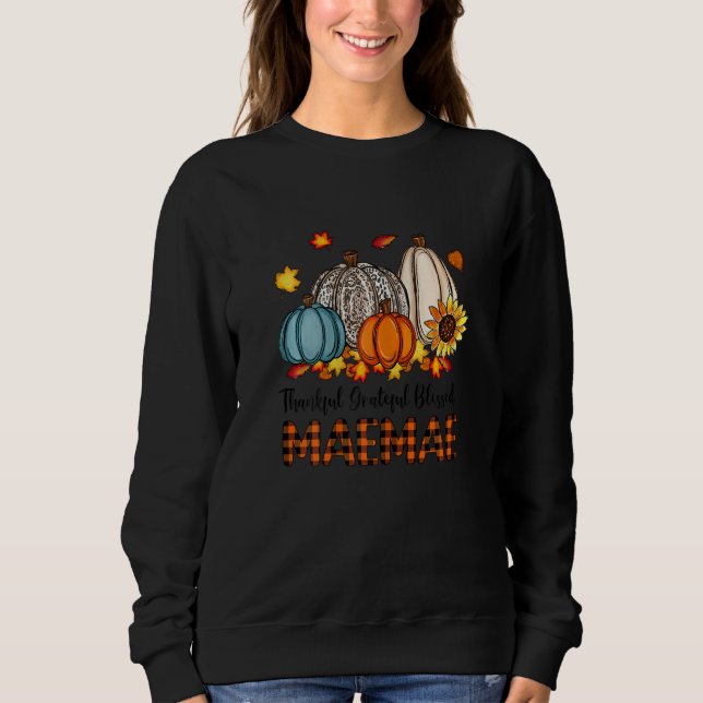 Womens Thankful Grateful Blessed Mae mae Pumpkins  T Shirt (Framsida)